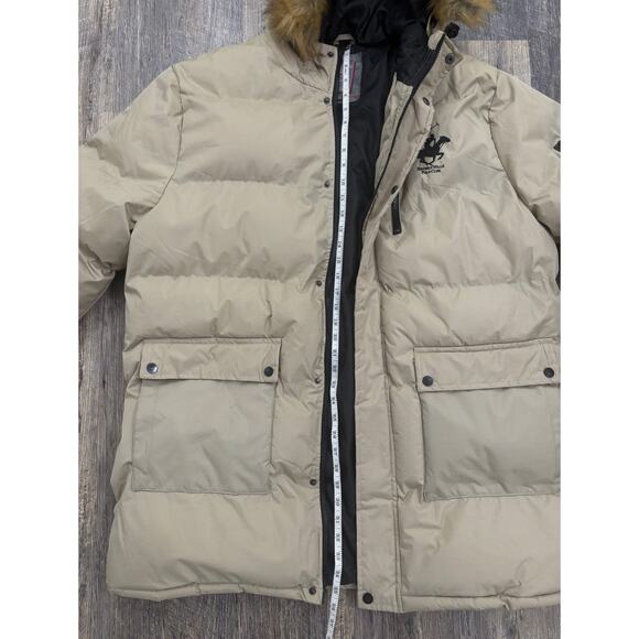 Beverly Hills Polo Club Old Money Beige Puffer Jacket with Faux Fur Hood Size XL - Picture 2 of 8